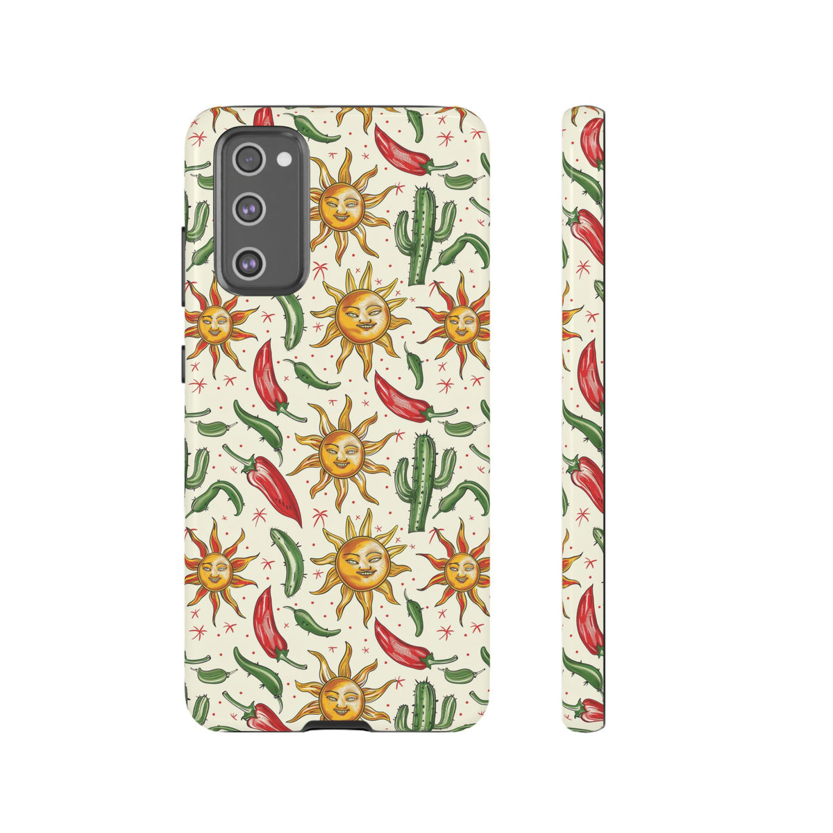 Cactuses, Peppers & Sun Pattern Phone Case – Vibrant Summer Design for Stylish Protection