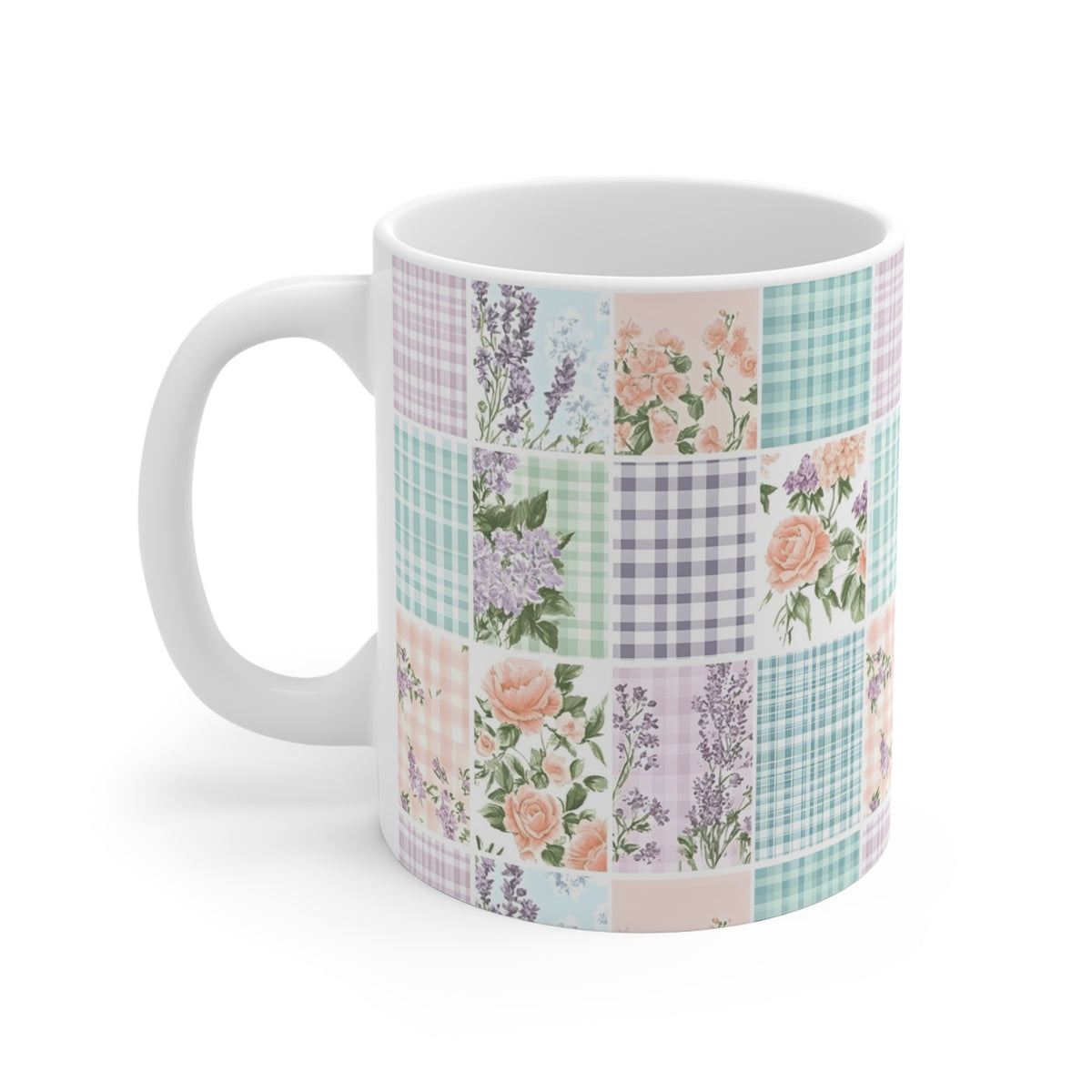 Farmhouse Patchwork Pastel Pattern Coffee Cup  (3)