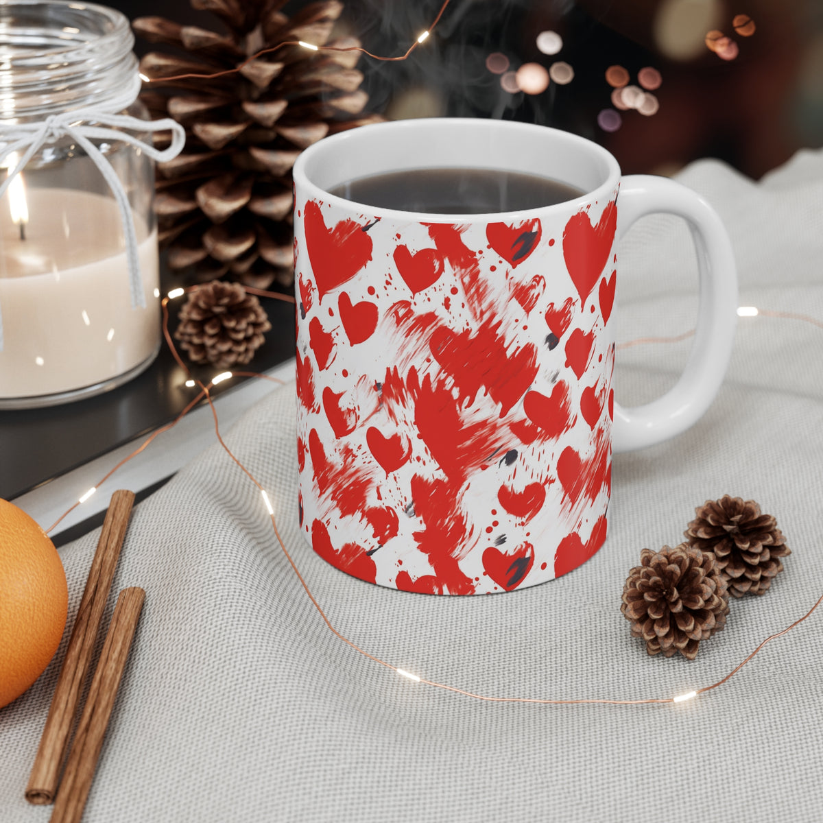 Colorful Heart Design Coffee Mug - Endless Love Pattern Ceramic Cup 470