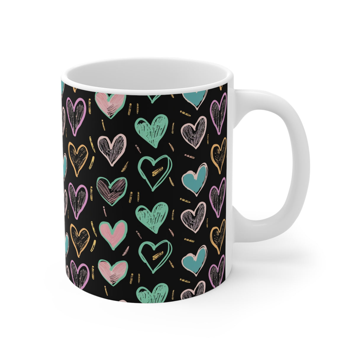 Colorful Heart Design Coffee Mug - Endless Love Pattern Ceramic Cup 356