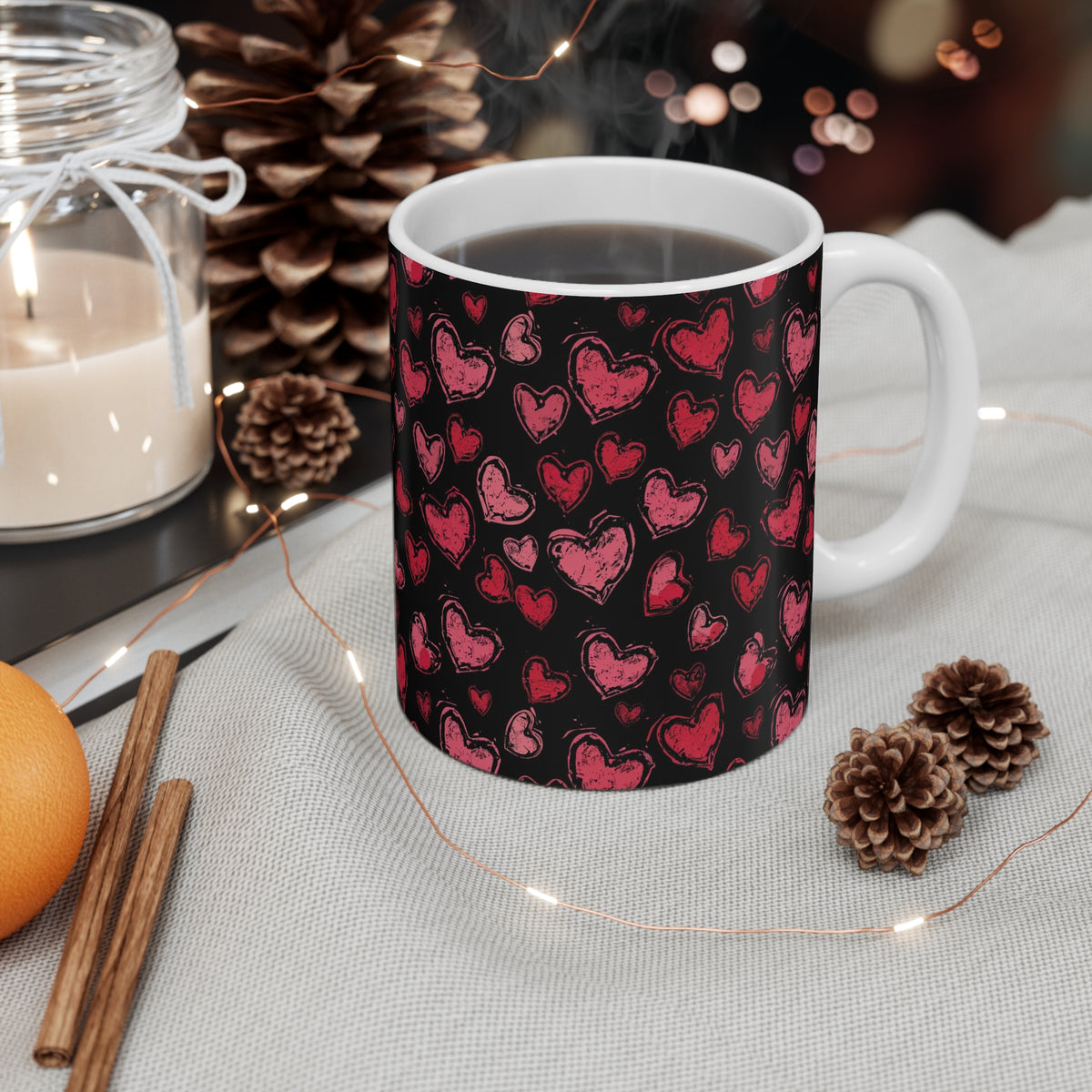 Colorful Heart Design Coffee Mug - Endless Love Pattern Ceramic Cup 858