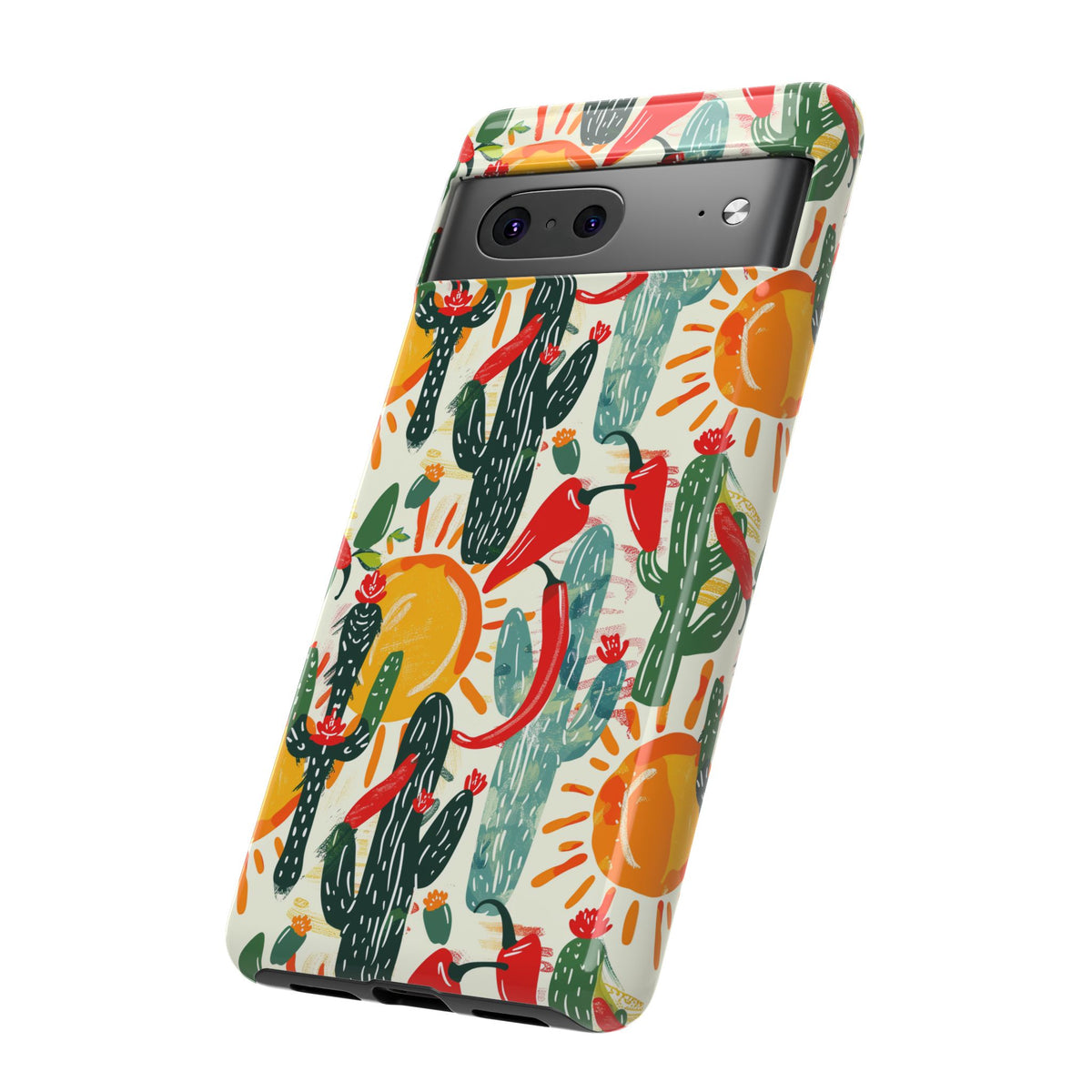 Cactuses, Peppers & Sun Pattern Phone Case – Vibrant Summer Design for Stylish Protection 2