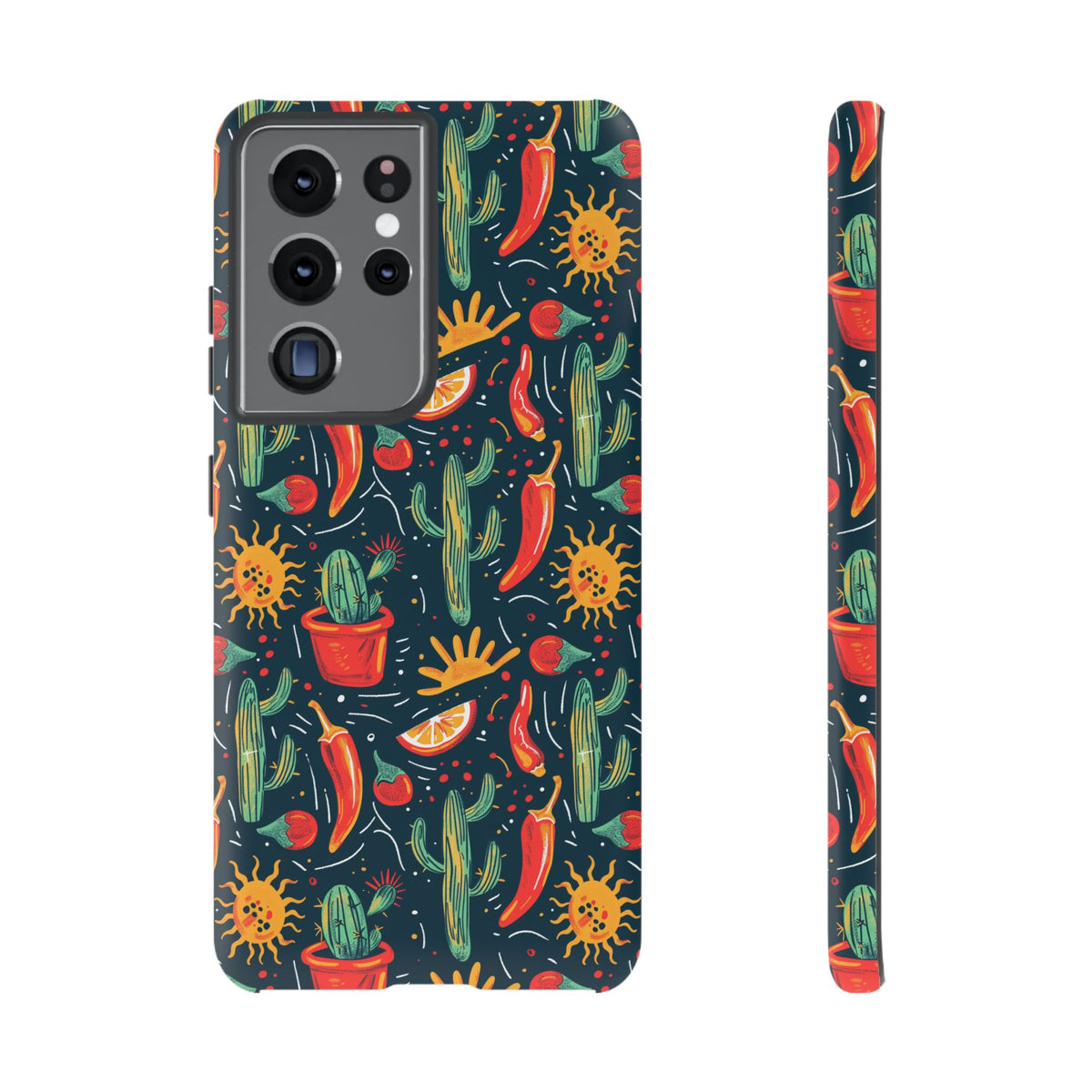 Cactuses, Peppers & Sun Pattern Phone Case – Vibrant Summer Design for Stylish Protection