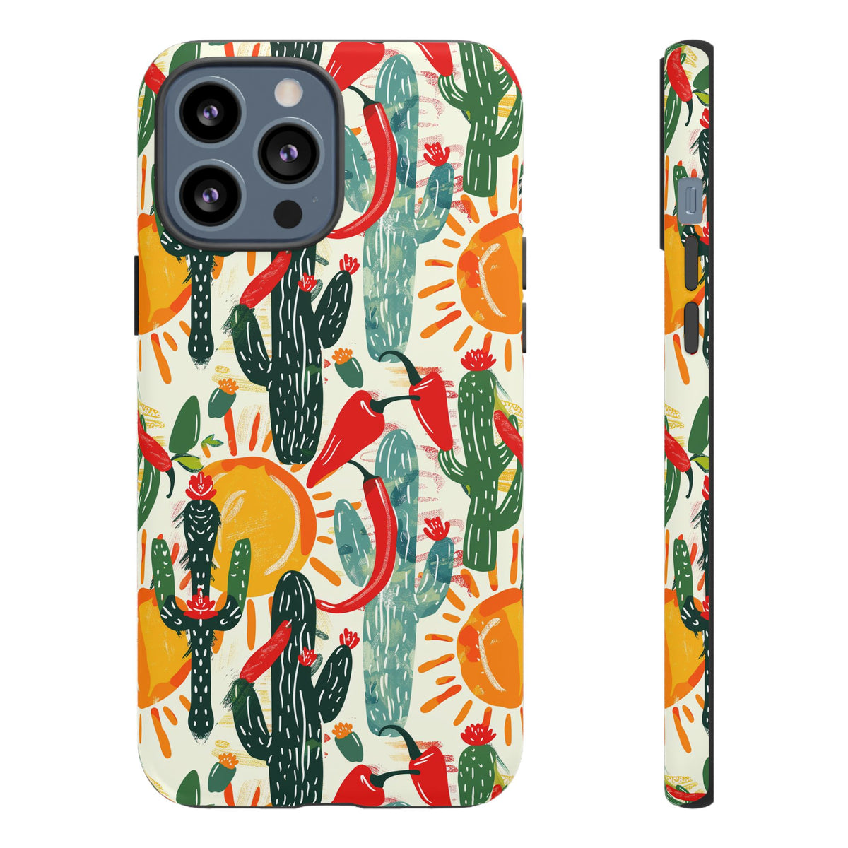 Cactuses, Peppers & Sun Pattern Phone Case – Vibrant Summer Design for Stylish Protection 2