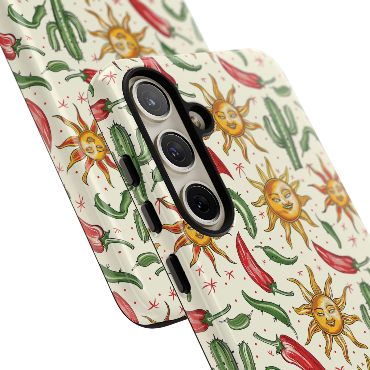 Cactuses, Peppers & Sun Pattern Phone Case – Vibrant Summer Design for Stylish Protection