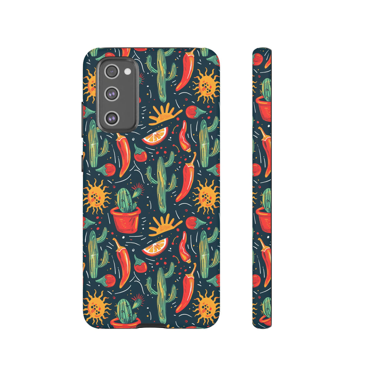 Cactuses, Peppers & Sun Pattern Phone Case – Vibrant Summer Design for Stylish Protection