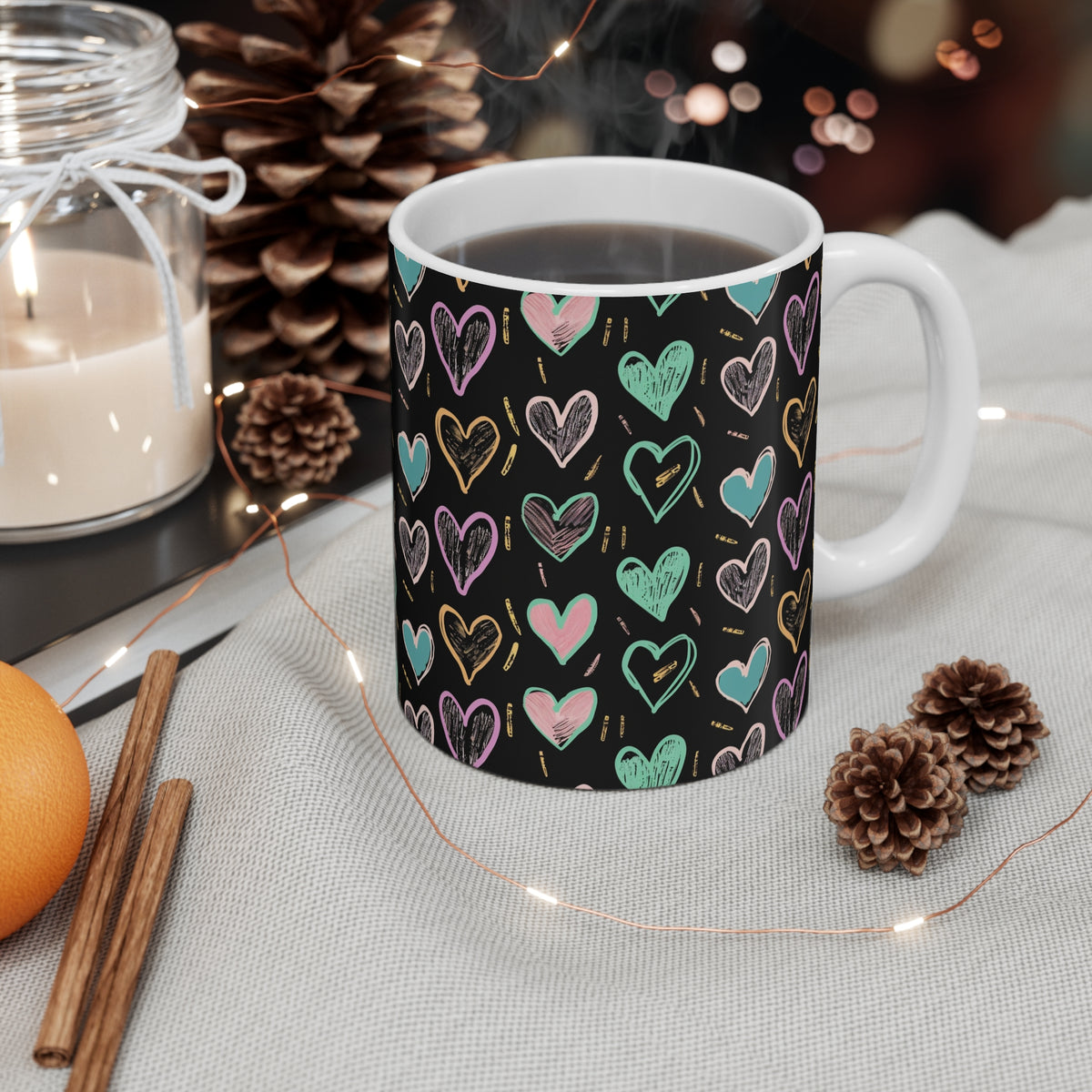 Colorful Heart Design Coffee Mug - Endless Love Pattern Ceramic Cup 356