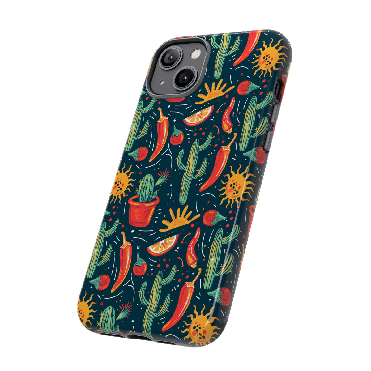 Cactuses, Peppers & Sun Pattern Phone Case – Vibrant Summer Design for Stylish Protection