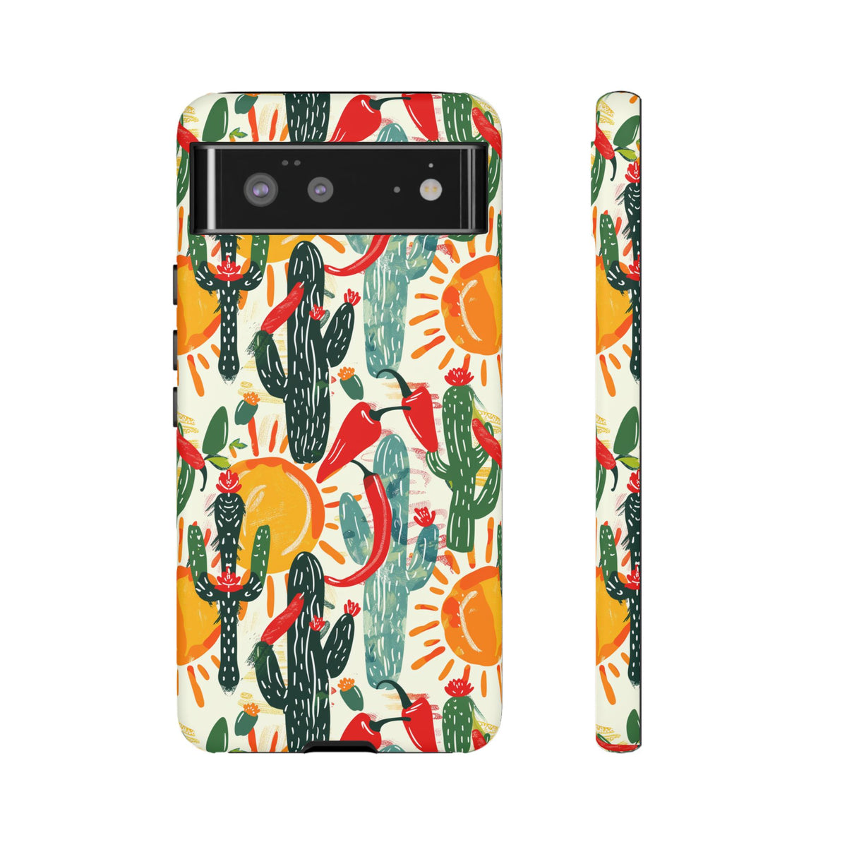 Cactuses, Peppers & Sun Pattern Phone Case – Vibrant Summer Design for Stylish Protection 2