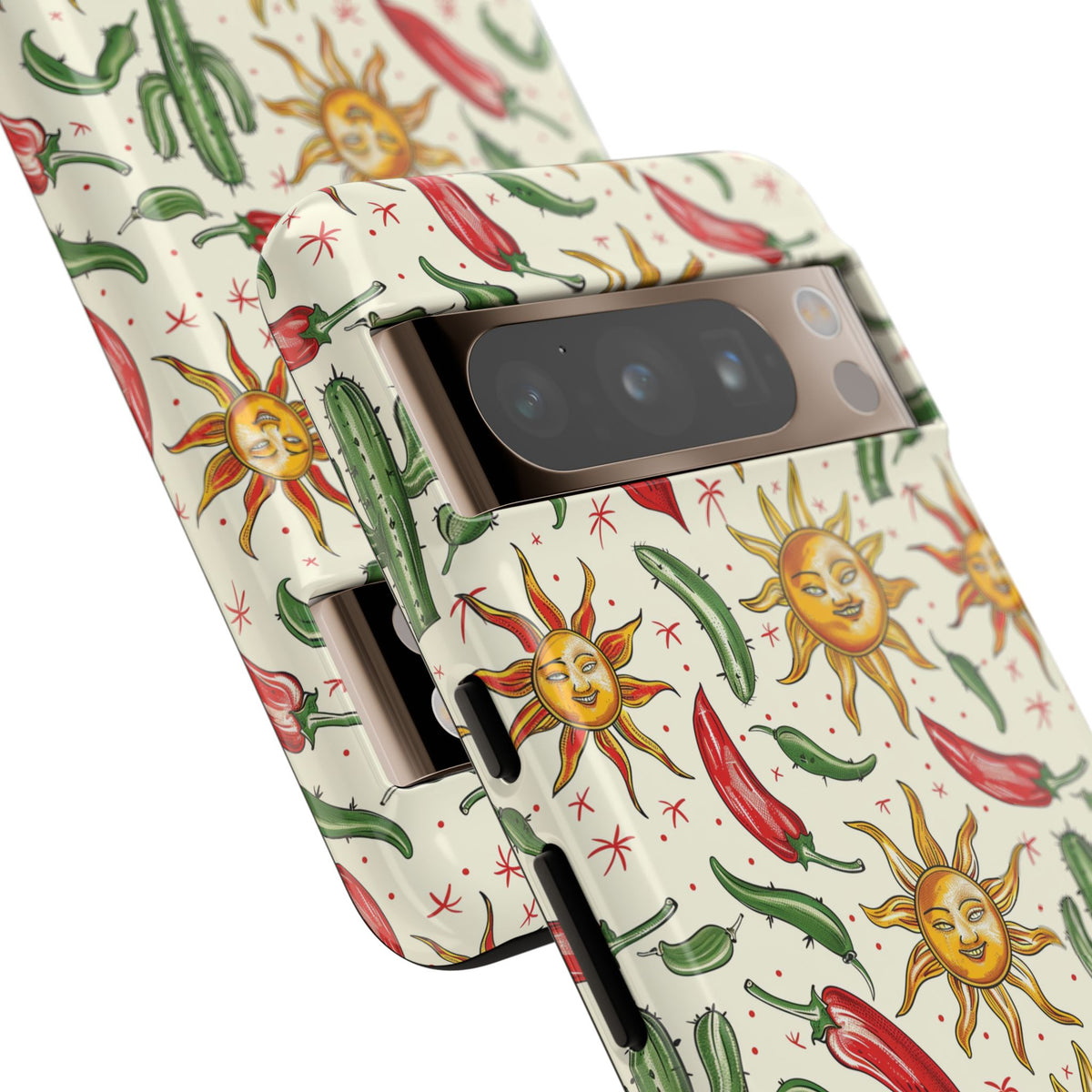 Cactuses, Peppers & Sun Pattern Phone Case – Vibrant Summer Design for Stylish Protection