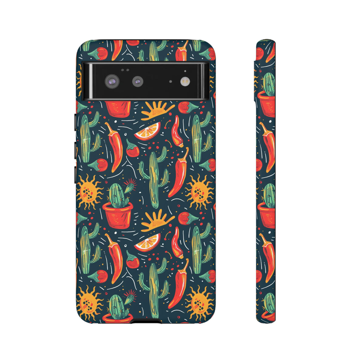 Cactuses, Peppers & Sun Pattern Phone Case – Vibrant Summer Design for Stylish Protection