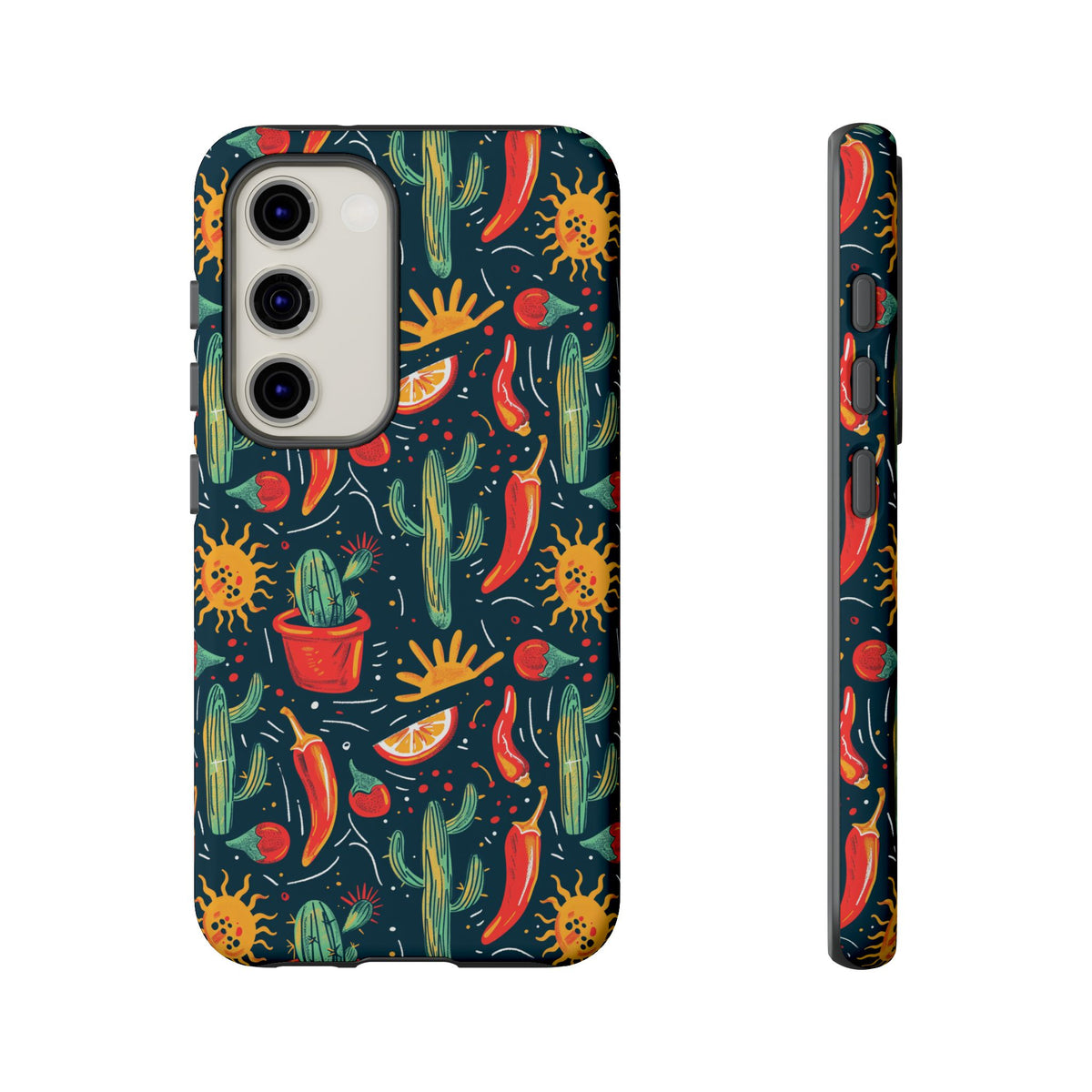 Cactuses, Peppers & Sun Pattern Phone Case – Vibrant Summer Design for Stylish Protection