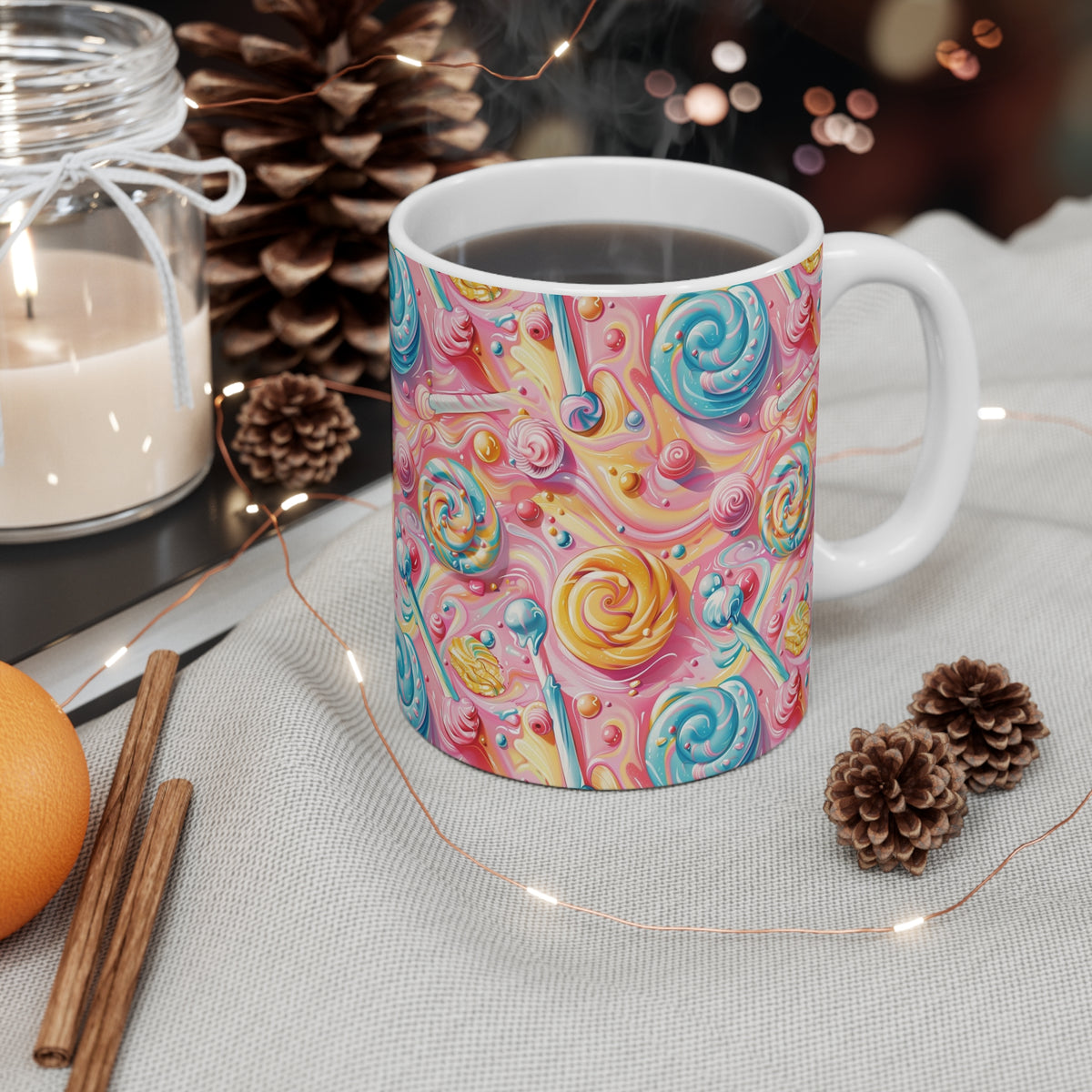 Colorful All-Over Candy Theme Coffee Mug Fun Ceramic Drinkware 237