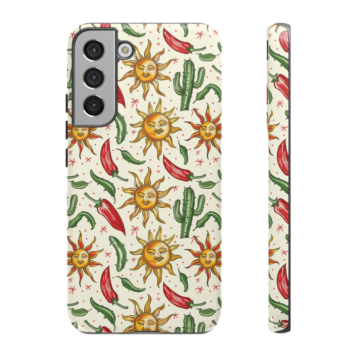 Cactuses, Peppers & Sun Pattern Phone Case – Vibrant Summer Design for Stylish Protection