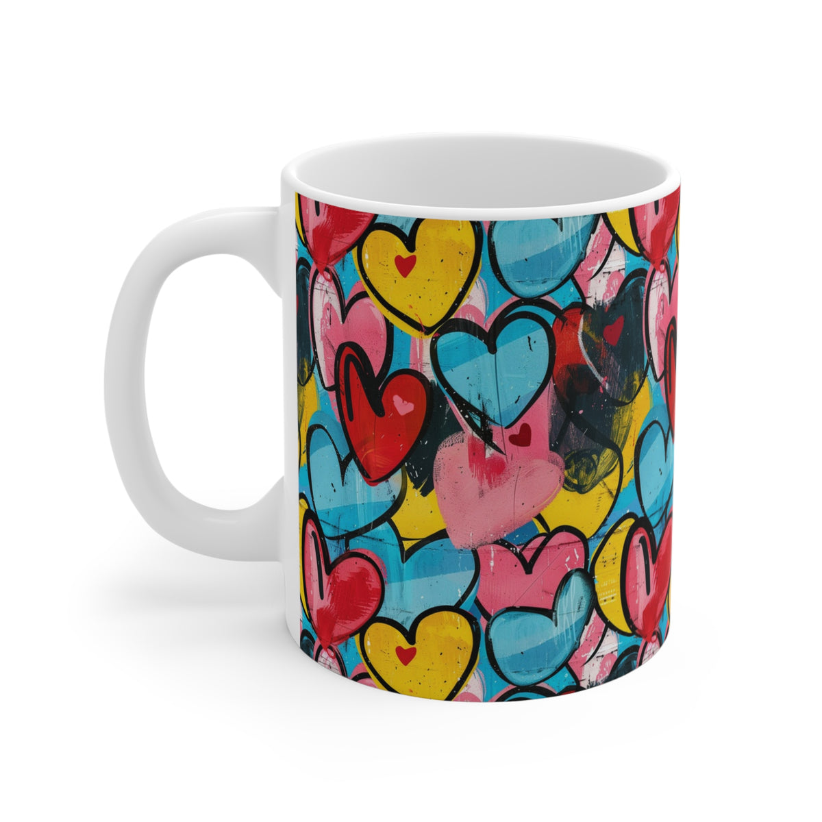 Colorful Heart Design Coffee Mug - Endless Love Pattern Ceramic Cup 239