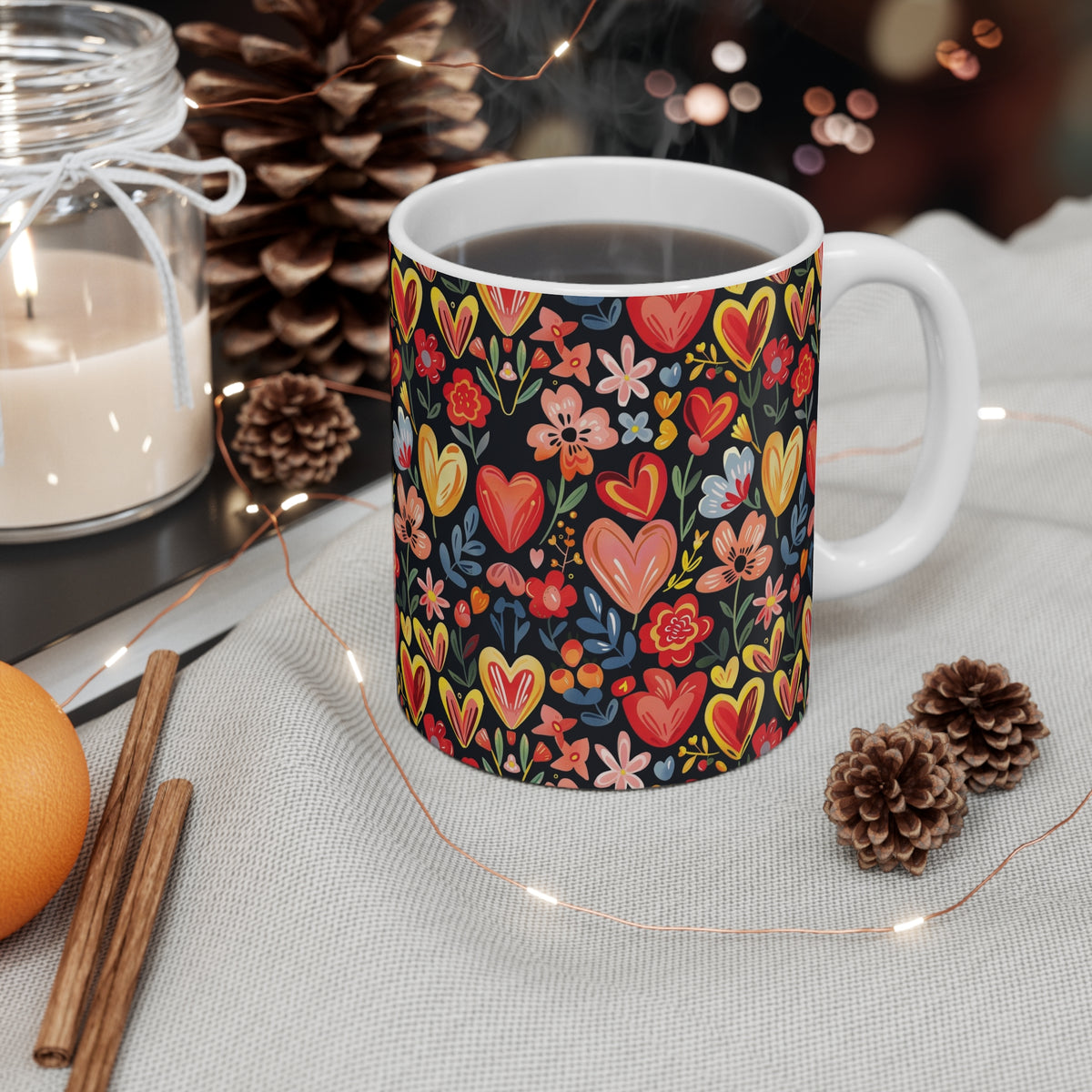 Colorful Heart Design Coffee Mug - Endless Love Pattern Ceramic Cup 1016