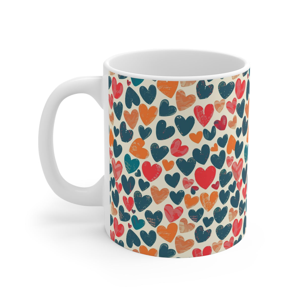 Colorful Heart Design Coffee Mug - Endless Love Pattern Ceramic Cup 991