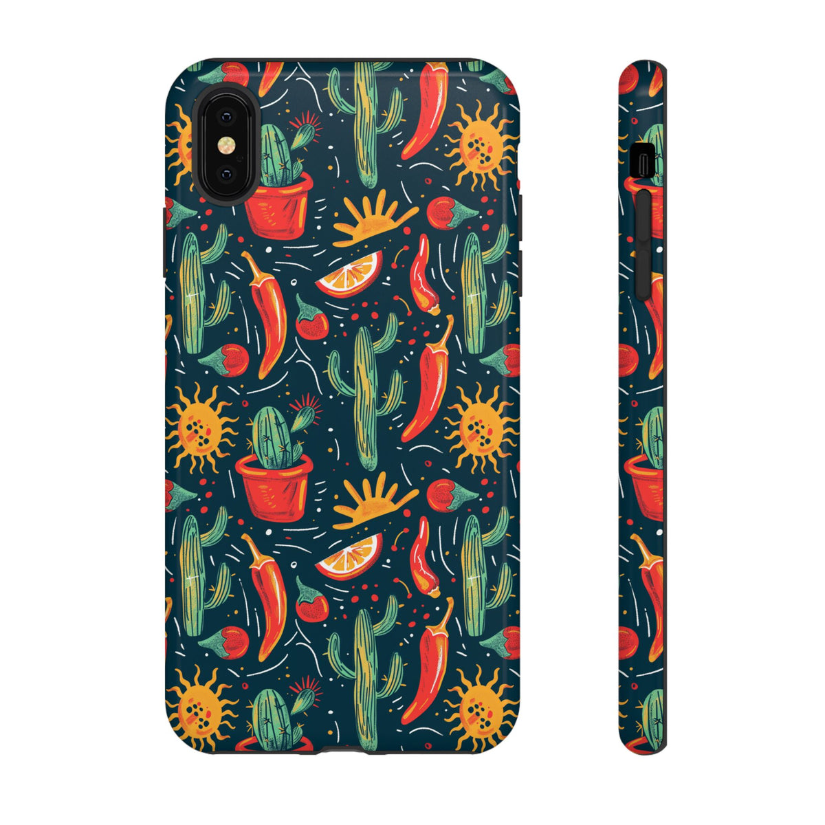 Cactuses, Peppers & Sun Pattern Phone Case – Vibrant Summer Design for Stylish Protection