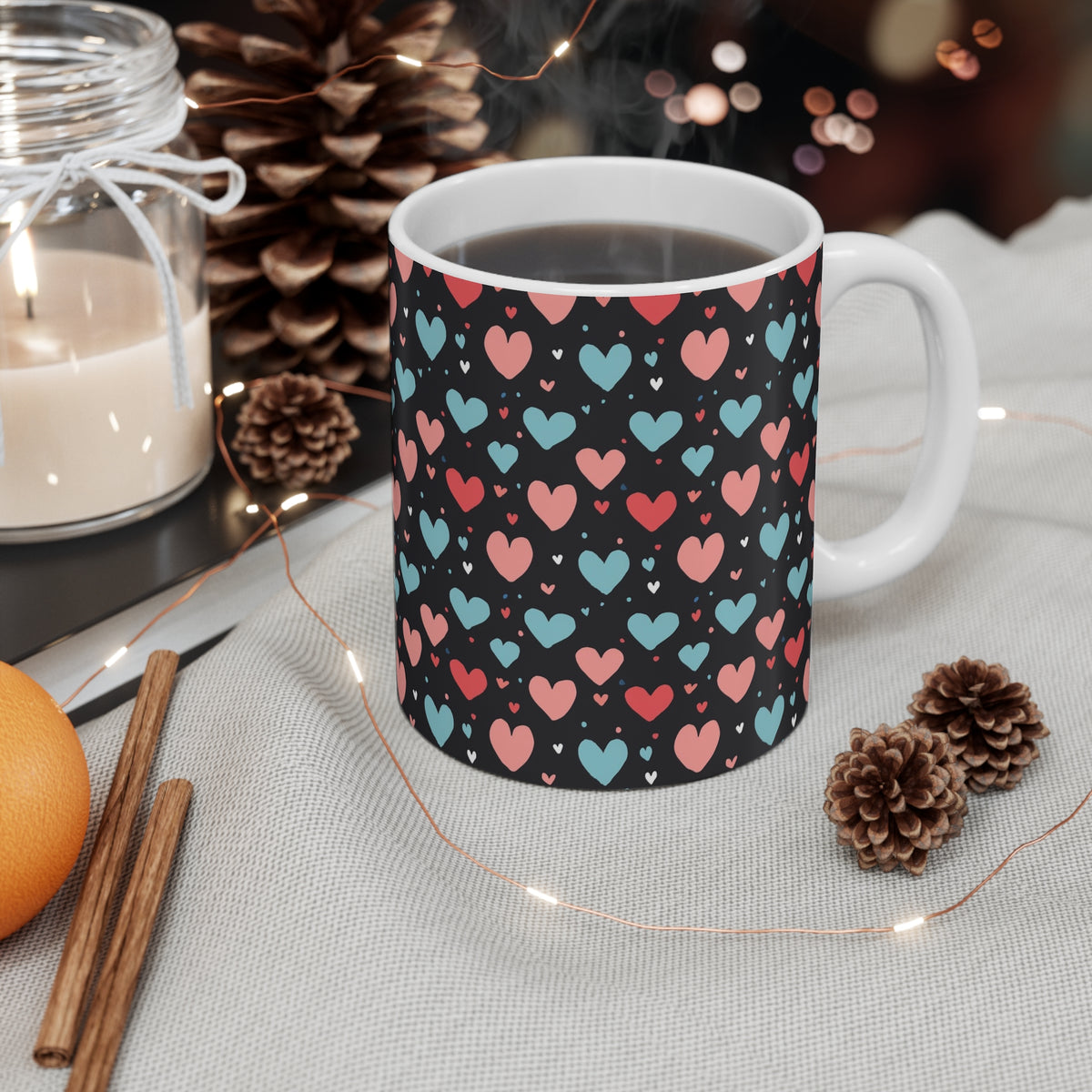 Colorful Heart Design Coffee Mug - Endless Love Pattern Ceramic Cup 571