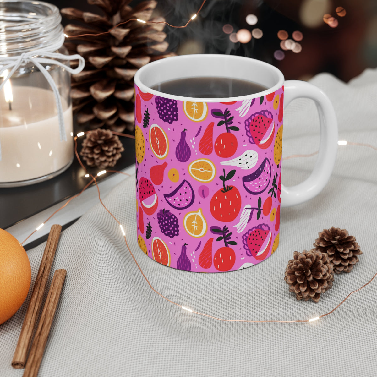 Vibrant Infinite Fruit Pattern Coffee Mug - Unique Ceramic Drinkware 851
