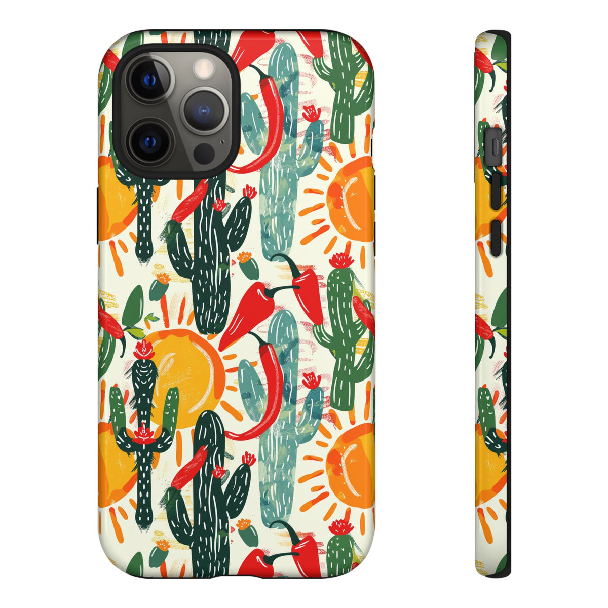 Cactuses, Peppers & Sun Pattern Phone Case – Vibrant Summer Design for Stylish Protection 2