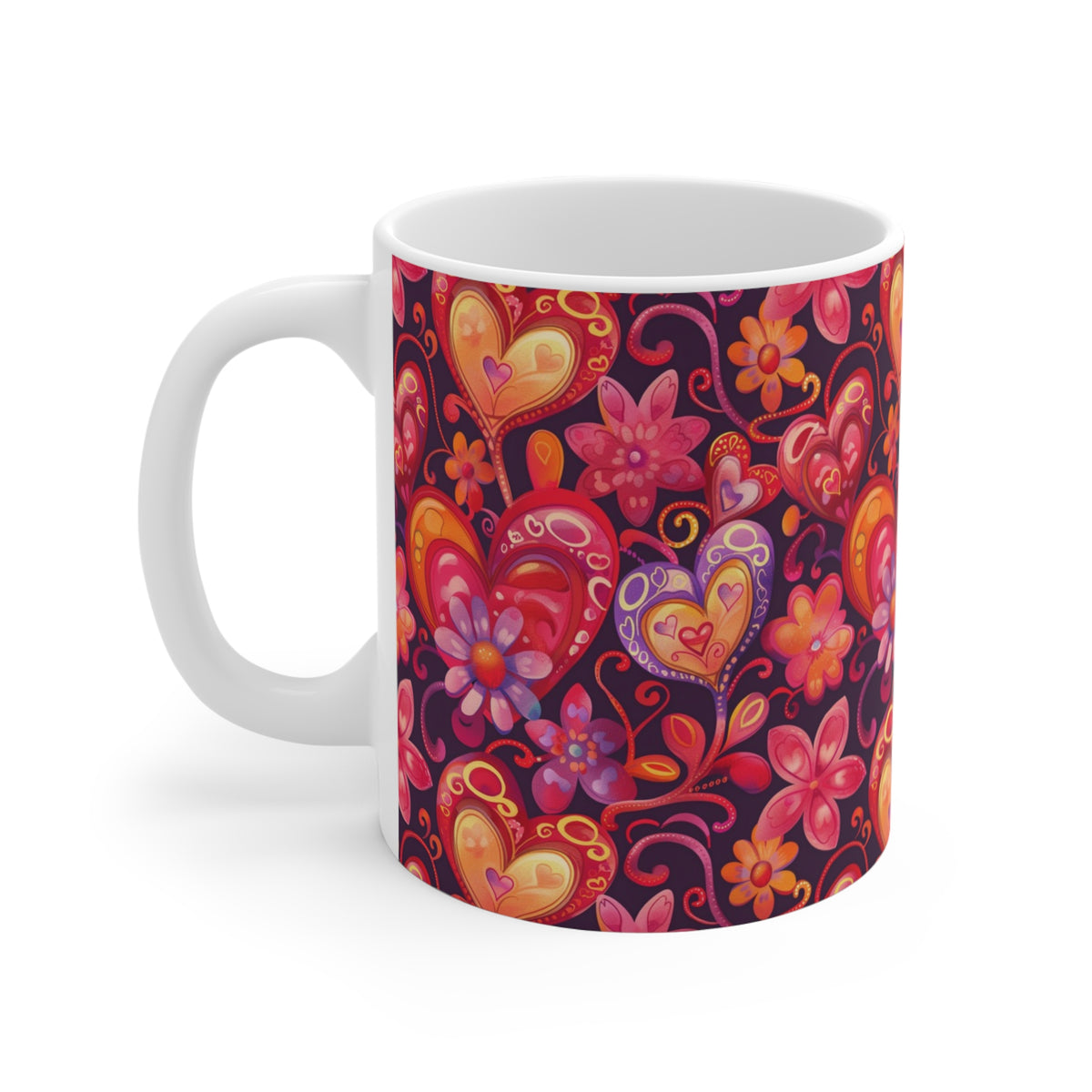 Colorful Heart Design Coffee Mug - Endless Love Pattern Ceramic Cup 222