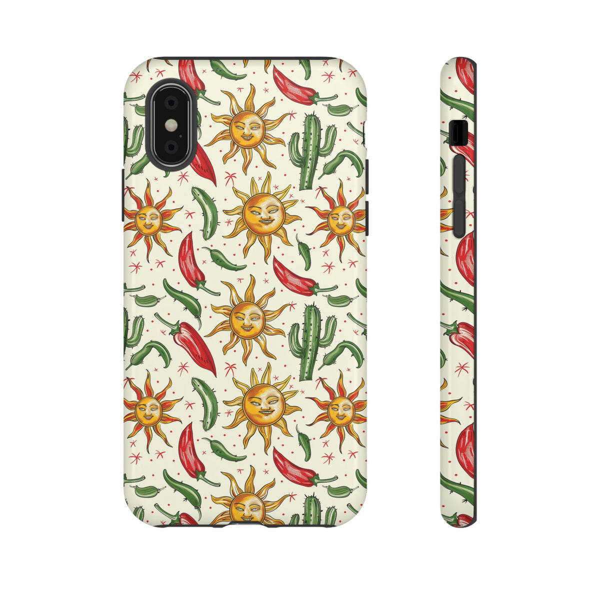 Cactuses, Peppers & Sun Pattern Phone Case – Vibrant Summer Design for Stylish Protection