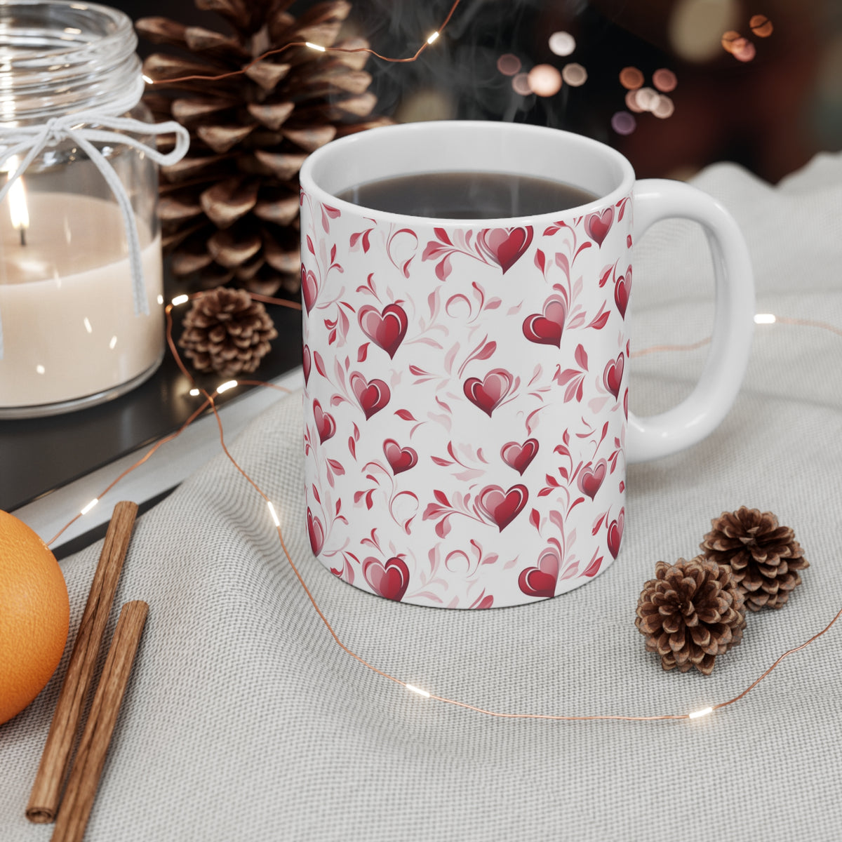 Colorful Heart Design Coffee Mug - Endless Love Pattern Ceramic Cup 649