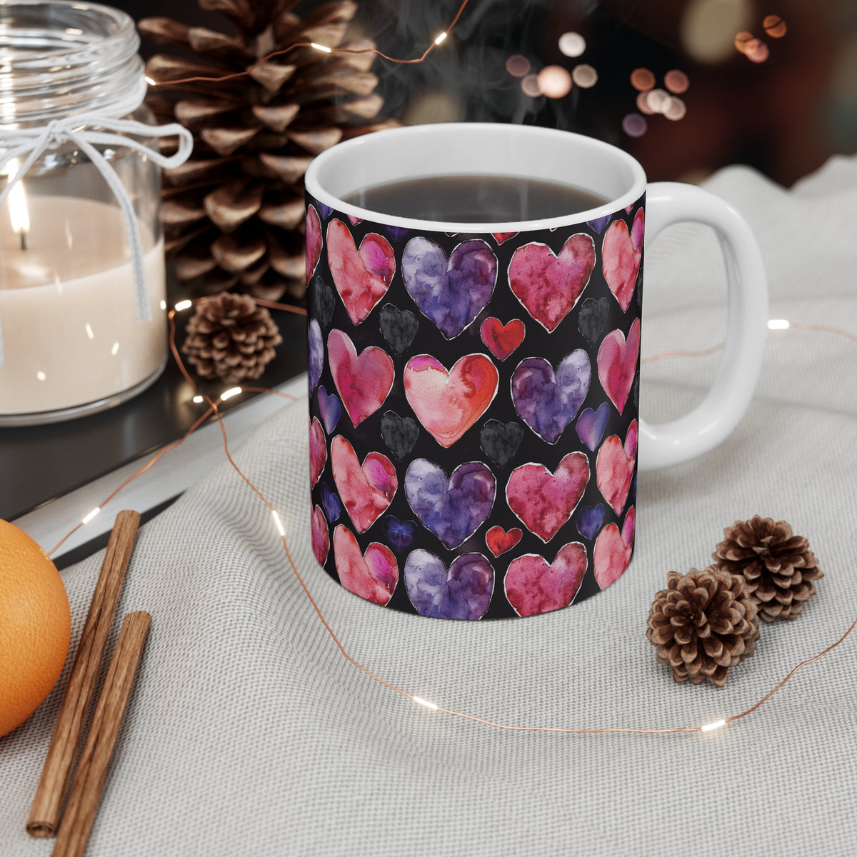 Colorful Heart Design Coffee Mug - Endless Love Pattern Ceramic Cup 769