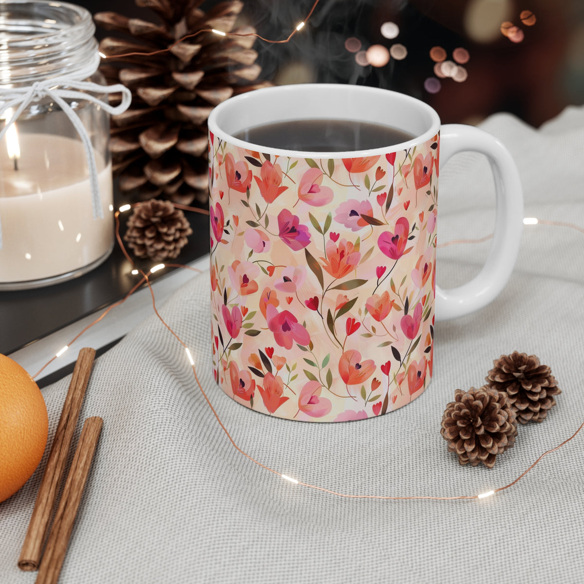 Colorful Heart Design Coffee Mug - Endless Love Pattern Ceramic Cup 386