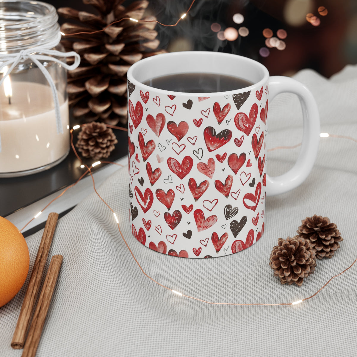 Colorful Heart Design Coffee Mug - Endless Love Pattern Ceramic Cup 145