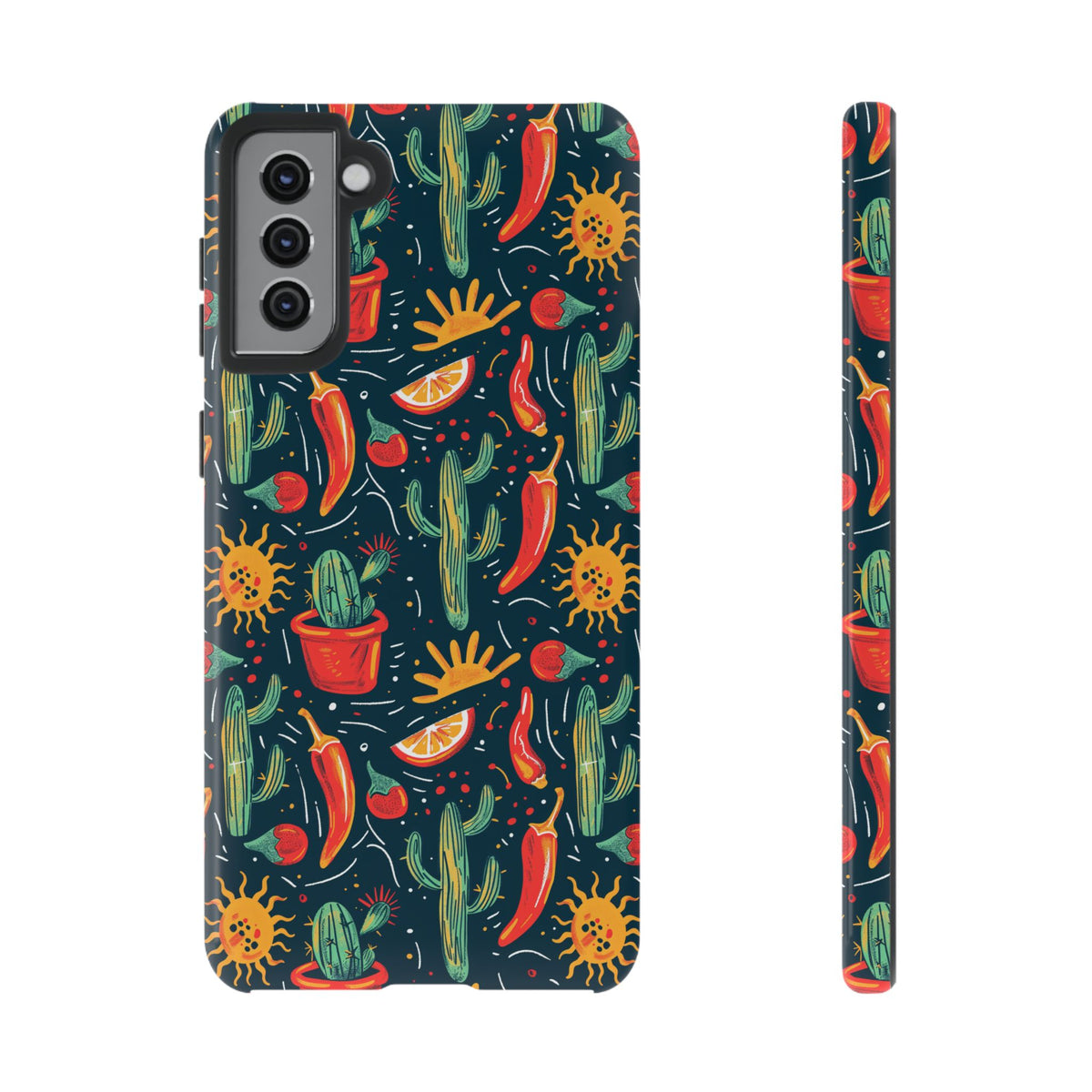 Cactuses, Peppers & Sun Pattern Phone Case – Vibrant Summer Design for Stylish Protection