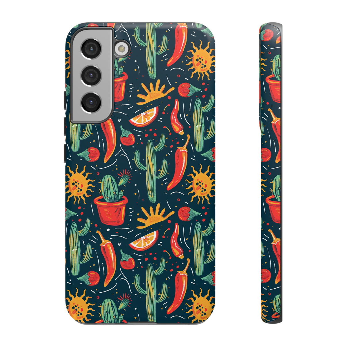 Cactuses, Peppers & Sun Pattern Phone Case – Vibrant Summer Design for Stylish Protection