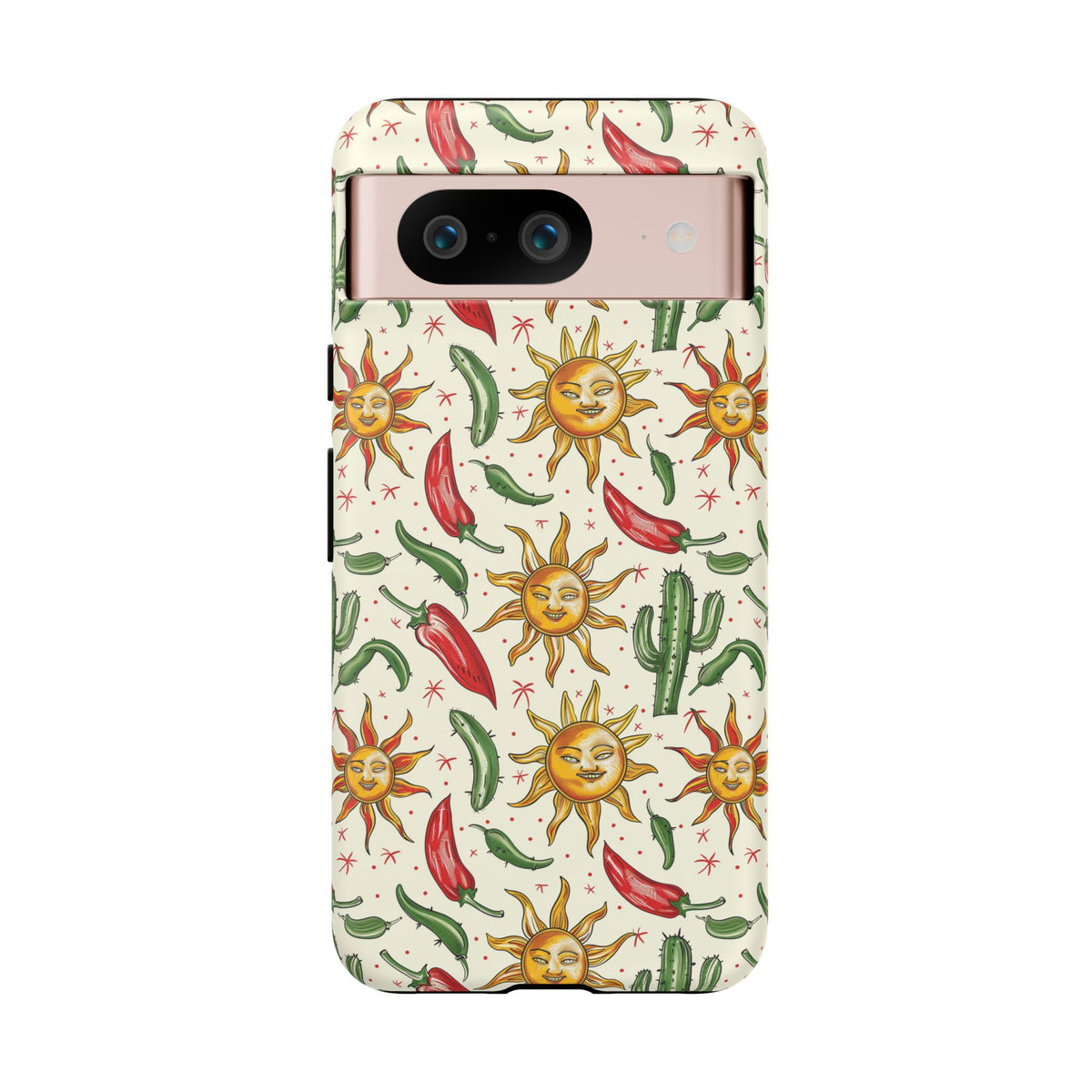 Cactuses, Peppers & Sun Pattern Phone Case – Vibrant Summer Design for Stylish Protection