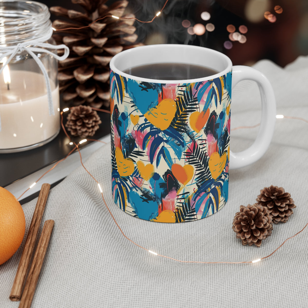Colorful Heart Design Coffee Mug - Endless Love Pattern Ceramic Cup 305