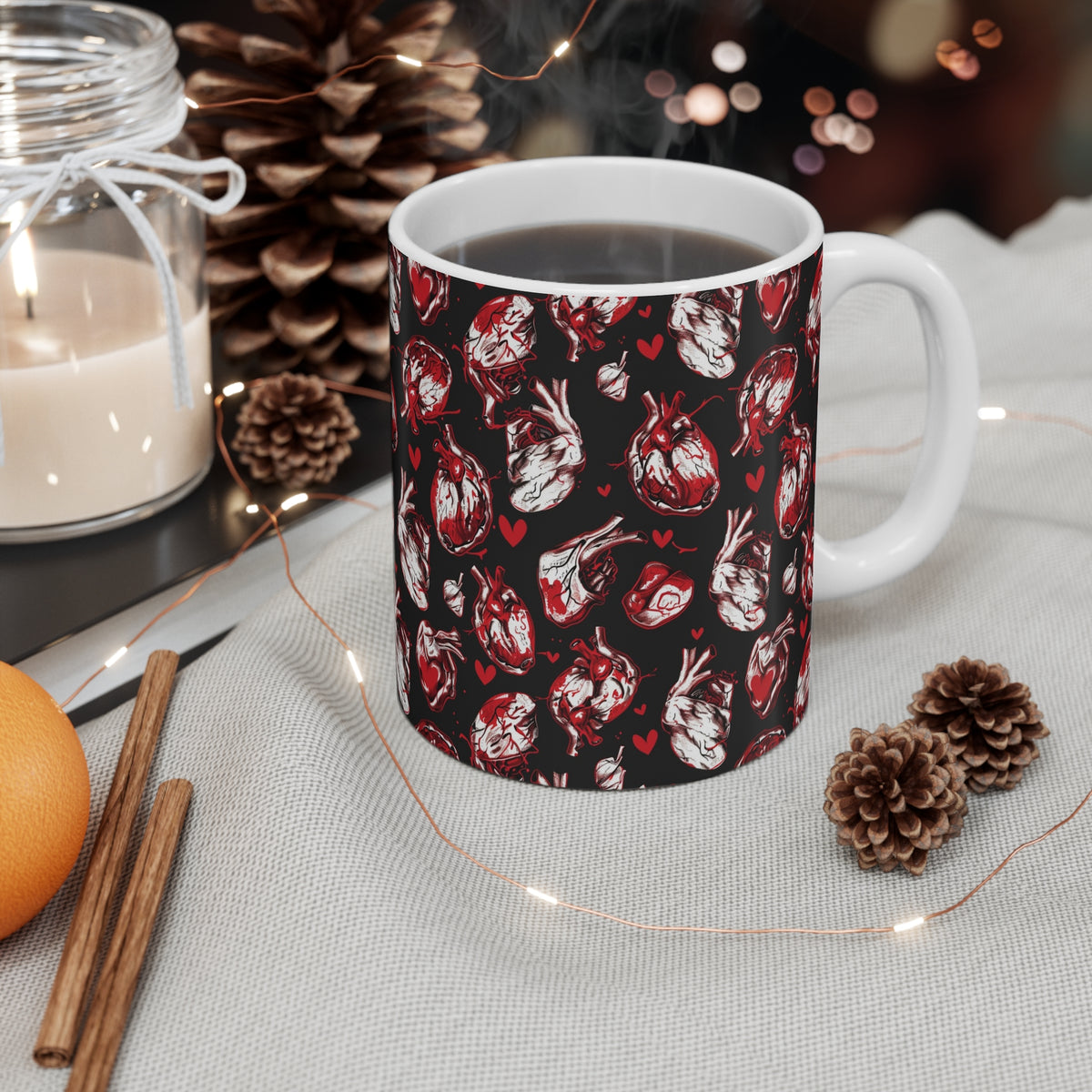 Colorful Heart Design Coffee Mug - Endless Love Pattern Ceramic Cup 877