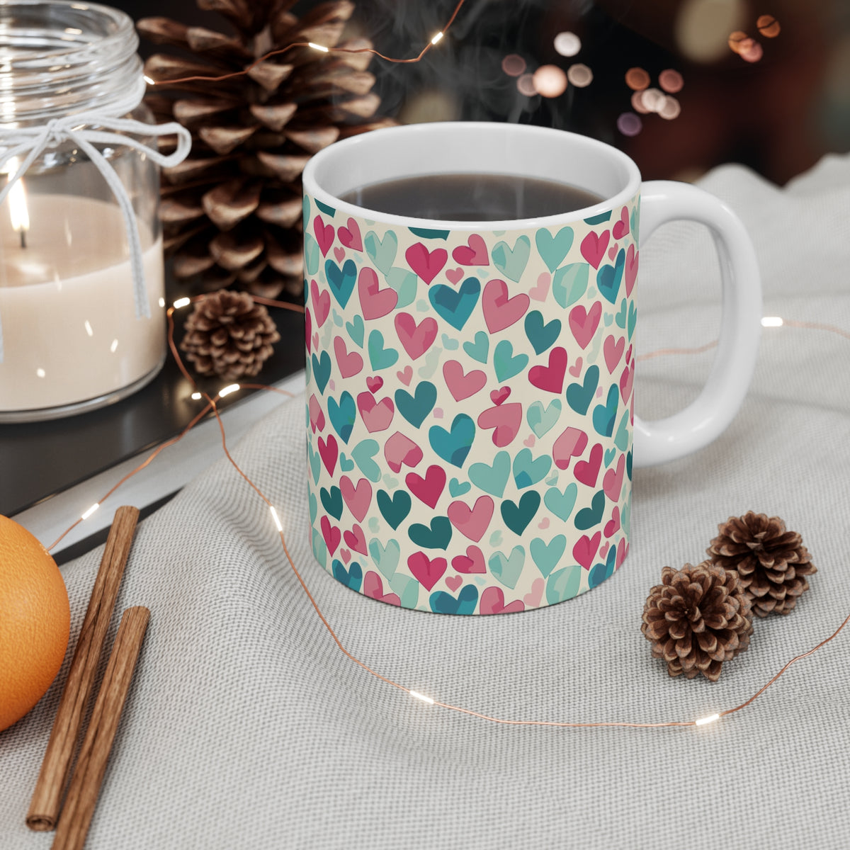 Colorful Heart Design Coffee Mug - Endless Love Pattern Ceramic Cup 593