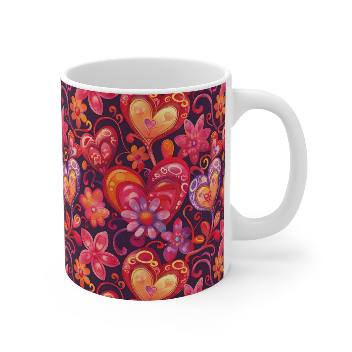 Colorful Heart Design Coffee Mug - Endless Love Pattern Ceramic Cup 222