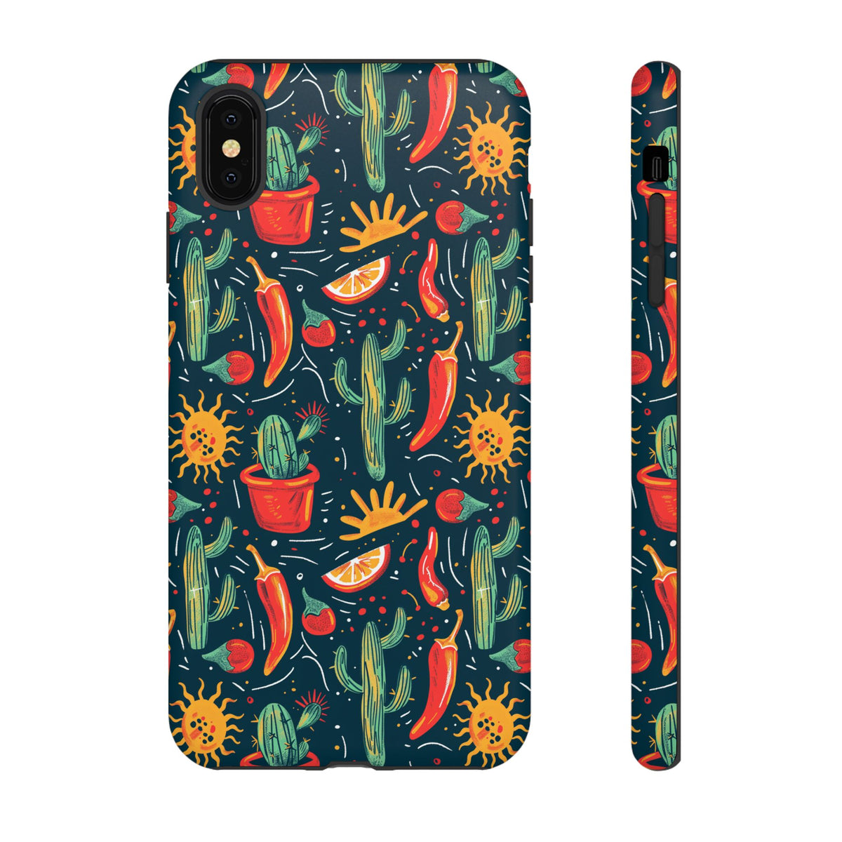 Cactuses, Peppers & Sun Pattern Phone Case – Vibrant Summer Design for Stylish Protection