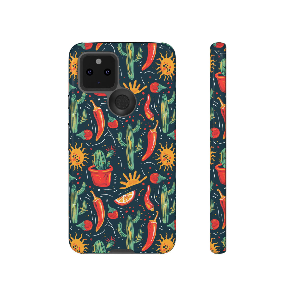 Cactuses, Peppers & Sun Pattern Phone Case – Vibrant Summer Design for Stylish Protection