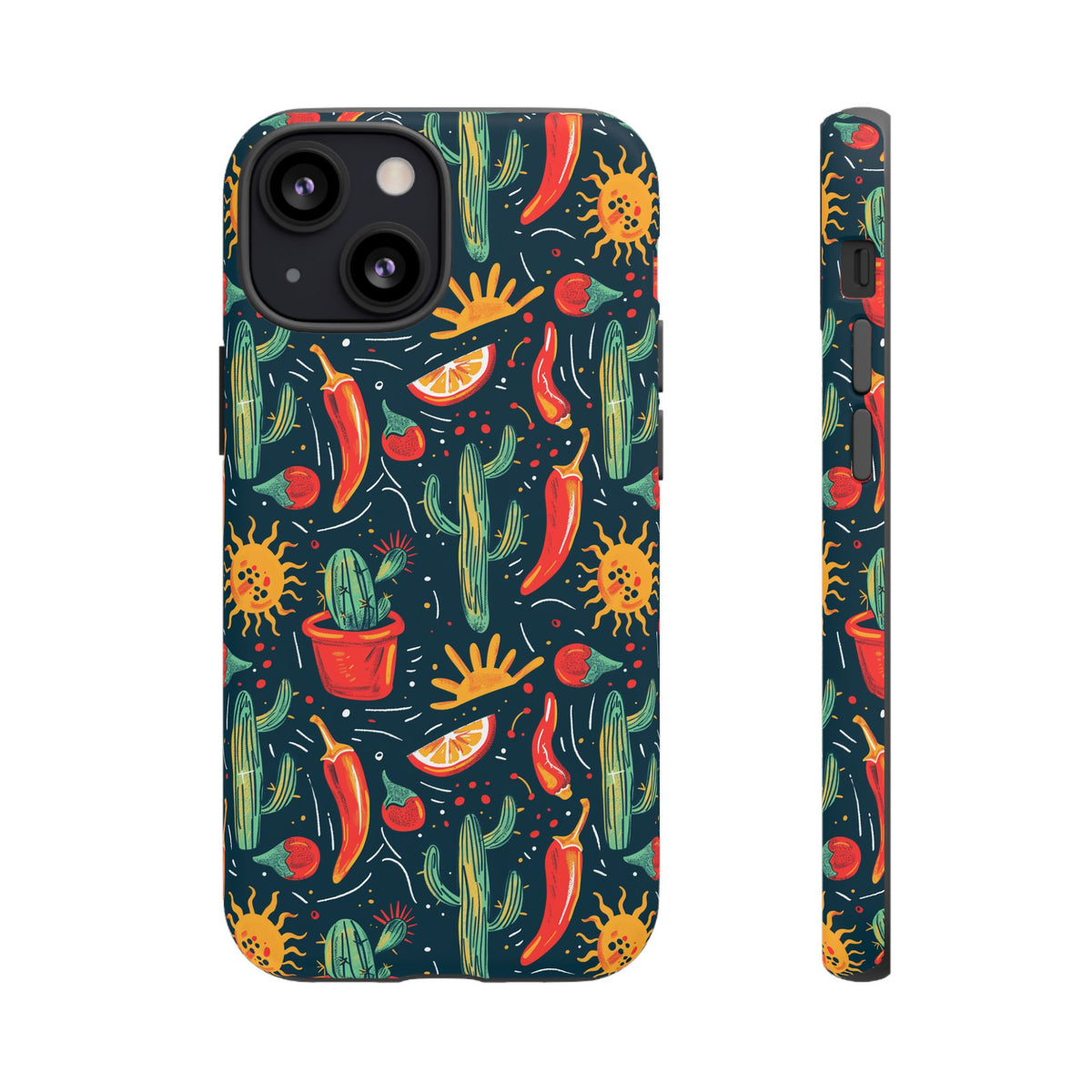 Cactuses, Peppers & Sun Pattern Phone Case – Vibrant Summer Design for Stylish Protection