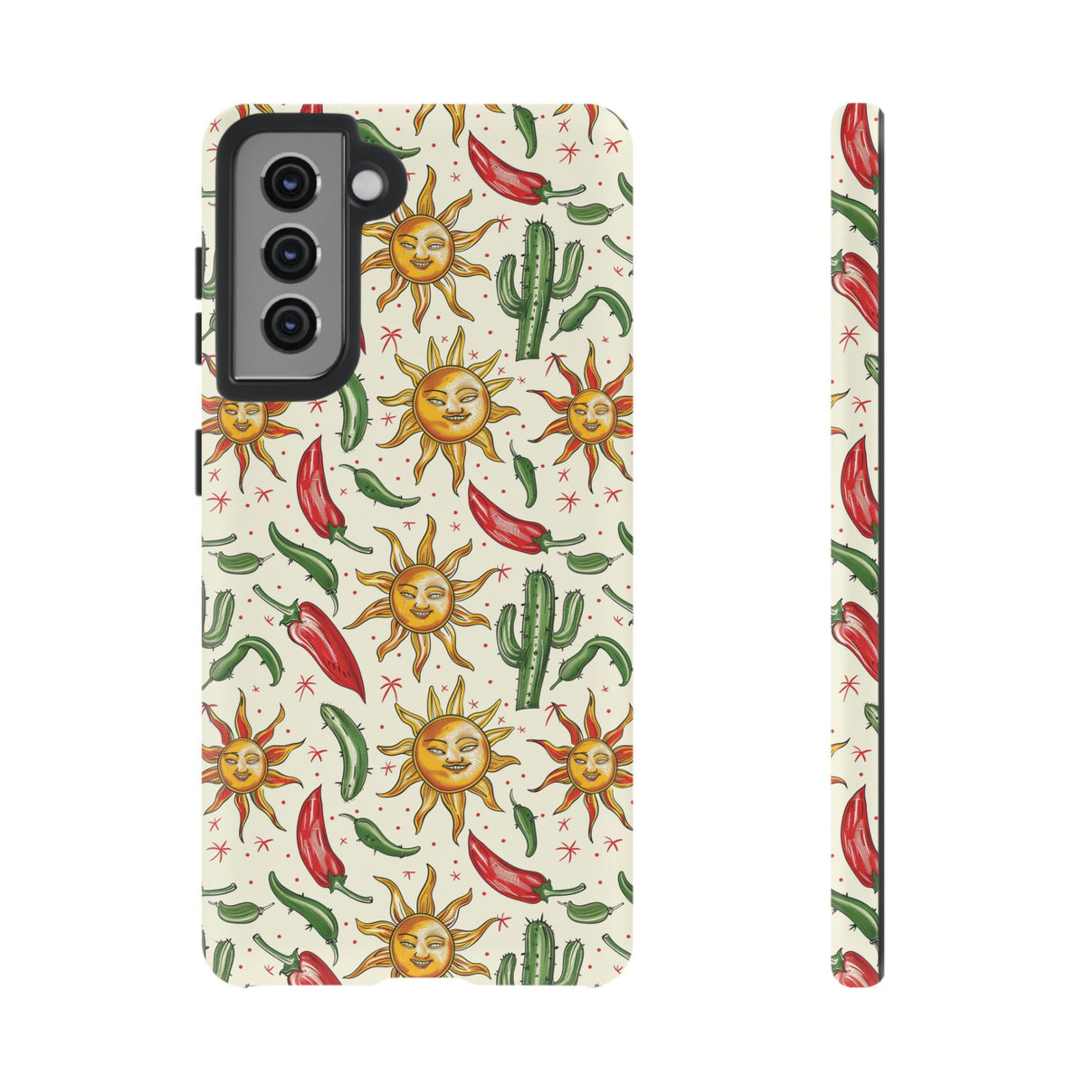 Cactuses, Peppers & Sun Pattern Phone Case – Vibrant Summer Design for Stylish Protection