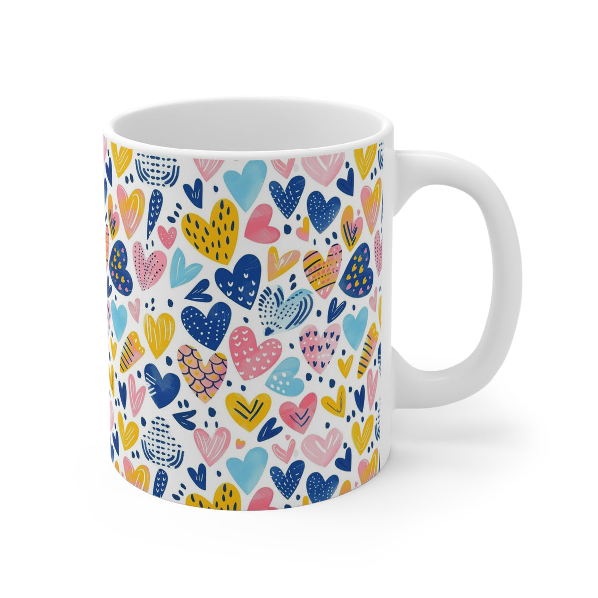 Colorful Heart Design Coffee Mug - Endless Love Pattern Ceramic Cup 314