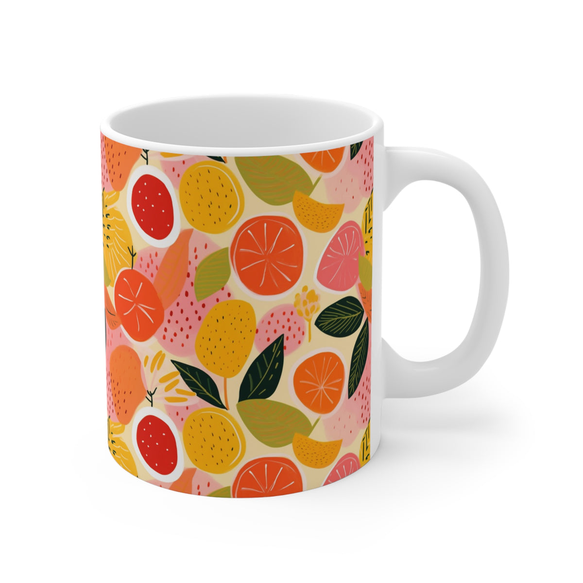 Vibrant Infinite Fruit Pattern Coffee Mug - Unique Ceramic Drinkware 946