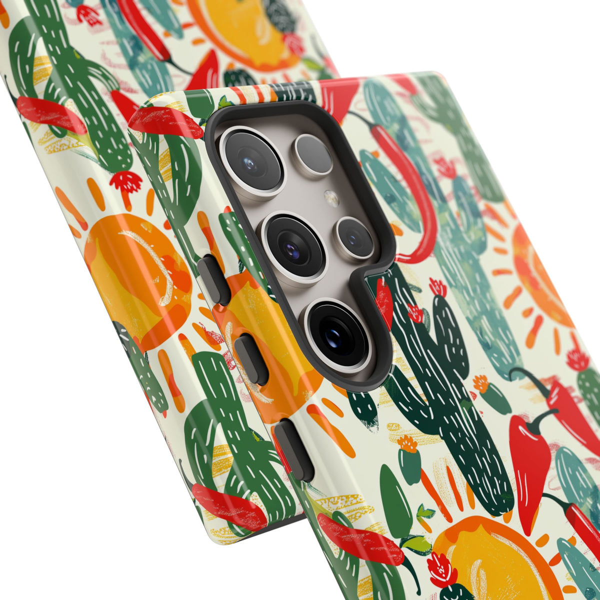 Cactuses, Peppers & Sun Pattern Phone Case – Vibrant Summer Design for Stylish Protection 2