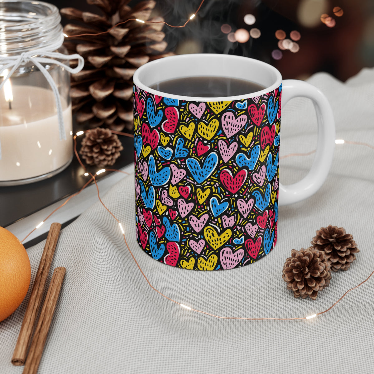 Colorful Heart Design Coffee Mug - Endless Love Pattern Ceramic Cup 251