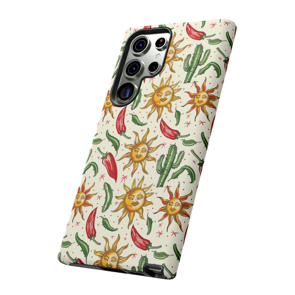 Cactuses, Peppers & Sun Pattern Phone Case – Vibrant Summer Design for Stylish Protection