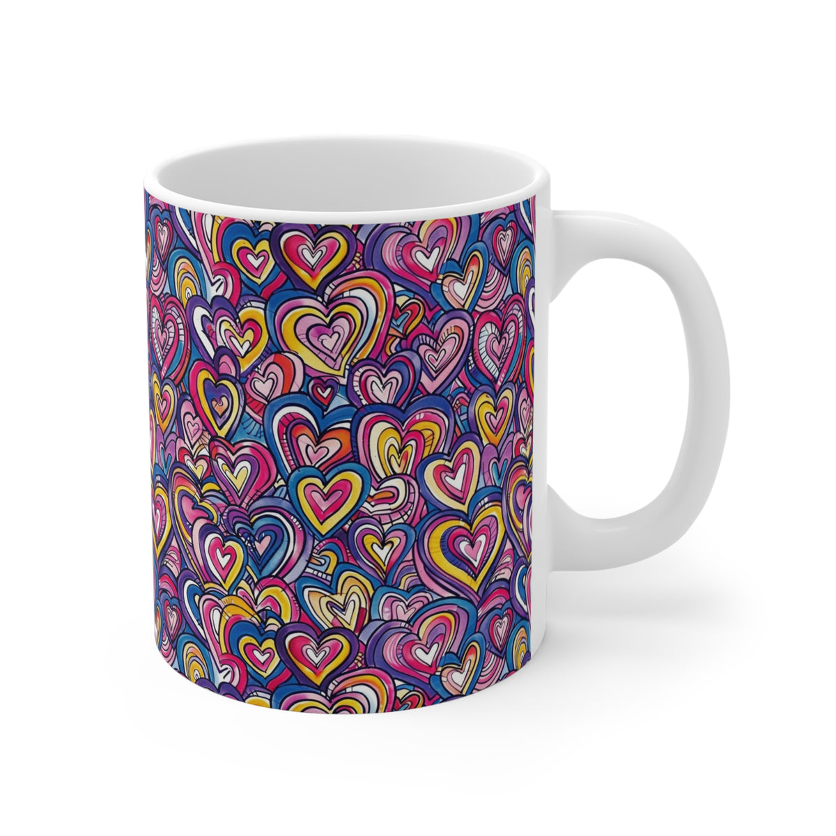 Colorful Heart Design Coffee Mug - Endless Love Pattern Ceramic Cup 394