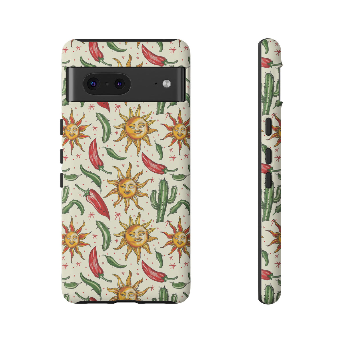 Cactuses, Peppers & Sun Pattern Phone Case – Vibrant Summer Design for Stylish Protection