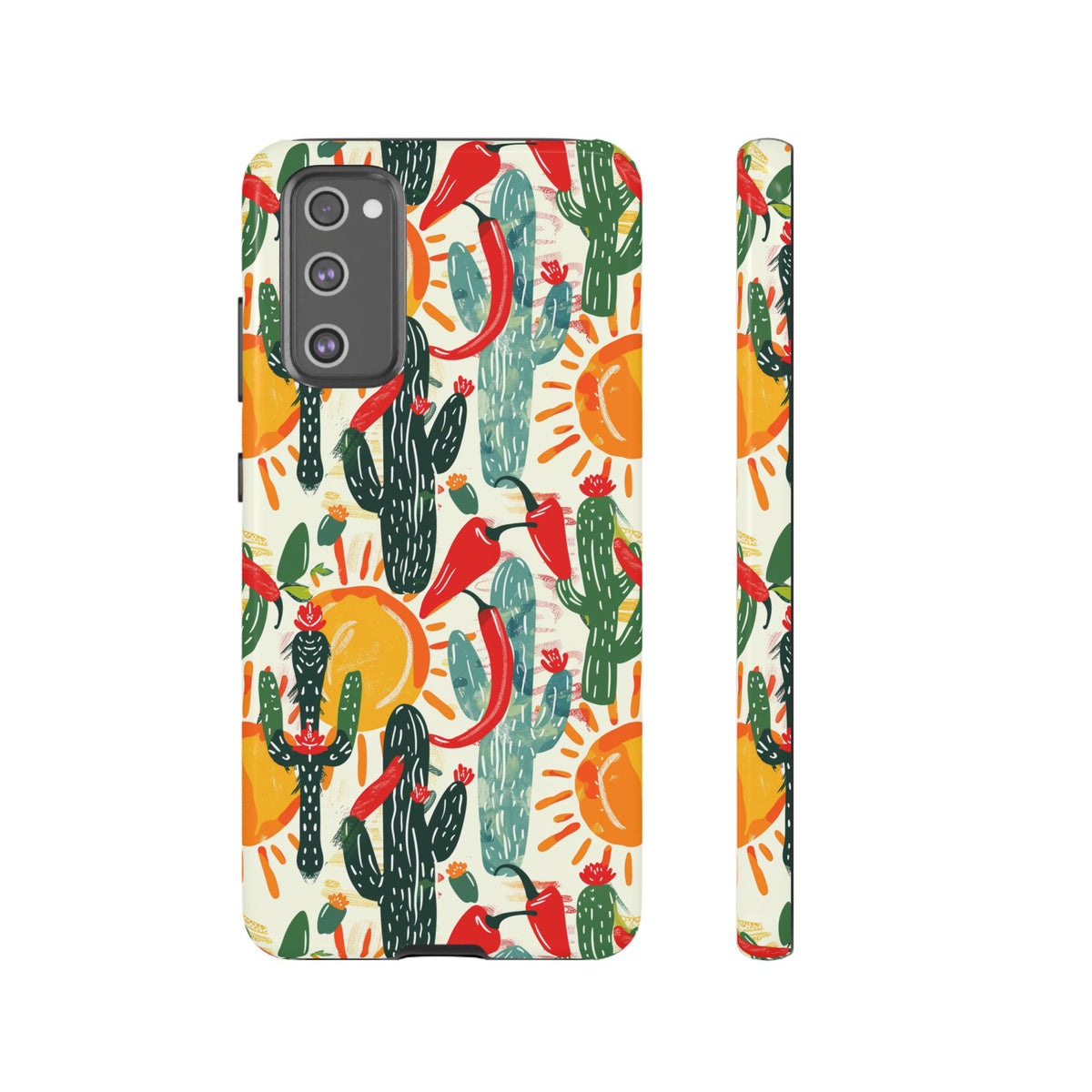 Cactuses, Peppers & Sun Pattern Phone Case – Vibrant Summer Design for Stylish Protection 2